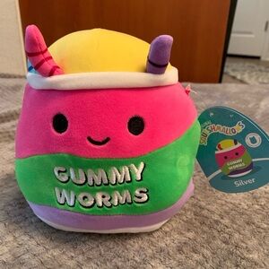 NWT Squishmallows Neon Junk Food Squad Plush Silver The Gummy Worm
